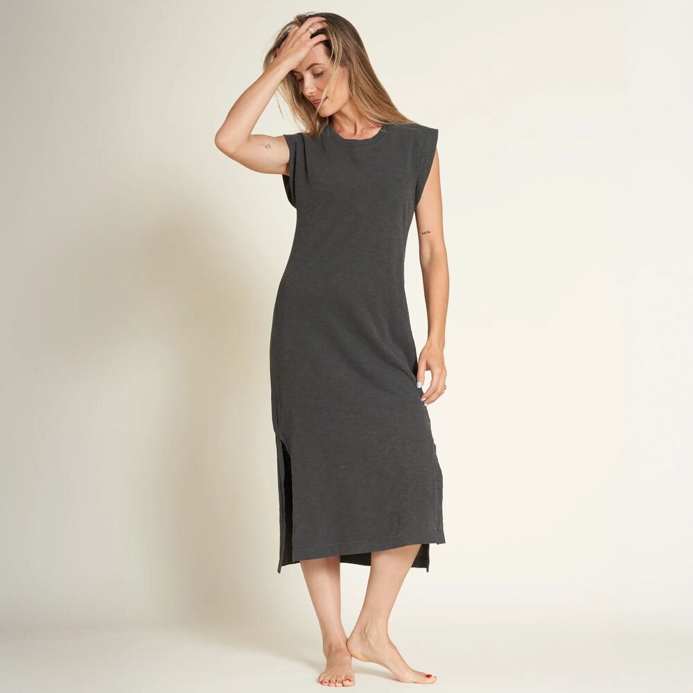 Gray Sheath Maxi Dress with Cap Sleeves
